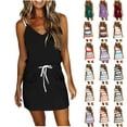 thumbnail image 1 of QATAINLAV Sundresses for Women Casual Beach Outfits 2024 Summer Trendy V Neck Striped Mini Tank Dress Tie Drawstring Waist Romper with Pockets Khaki L, 1 of 7