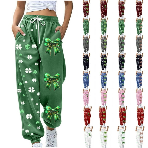QATAINLAV Sweatpants for Women Joggers Yoga Pants with Pockets Baggy Casual Harem Pants St. Patrick's Day Bottoms, White, S