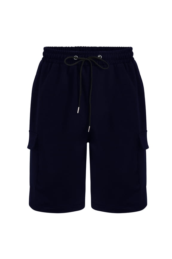 Sweat Shorts for Men Casual Drawstring Elastic Waist Cargo Shorts with Multi-Pockets Outdoor Basic Solid Color Workout Shorts Navy XXL