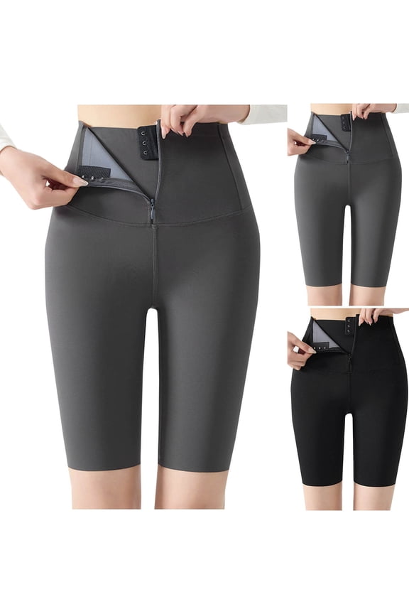Sweat Shorts for Women Casual High Waisted Short Leggings Gym Casual Zip Up Body Shaper Solid Color Tight Yoga Pants Dark Gray XXL Vacation Sale