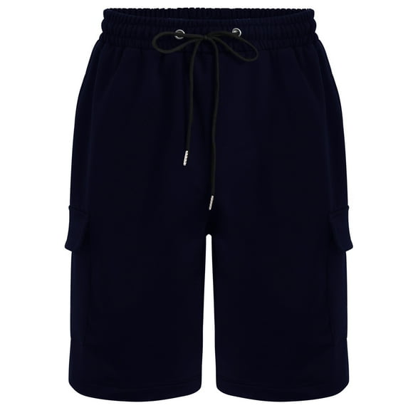 QATAINLAV Sweat Shorts for Men Casual Drawstring Elastic Waist Cargo Shorts with Multi-Pockets Outdoor Basic Solid Color Workout Shorts Sales Navy L