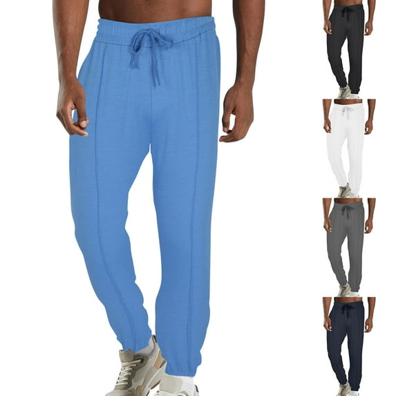 QATAINLAV Sweatpants for Men Solid Color Lounge Trousers Outdoor Casual Drawstring Joggers Pants Cinch Bottom Sweat Pants with Pockets Prime Today Navy M