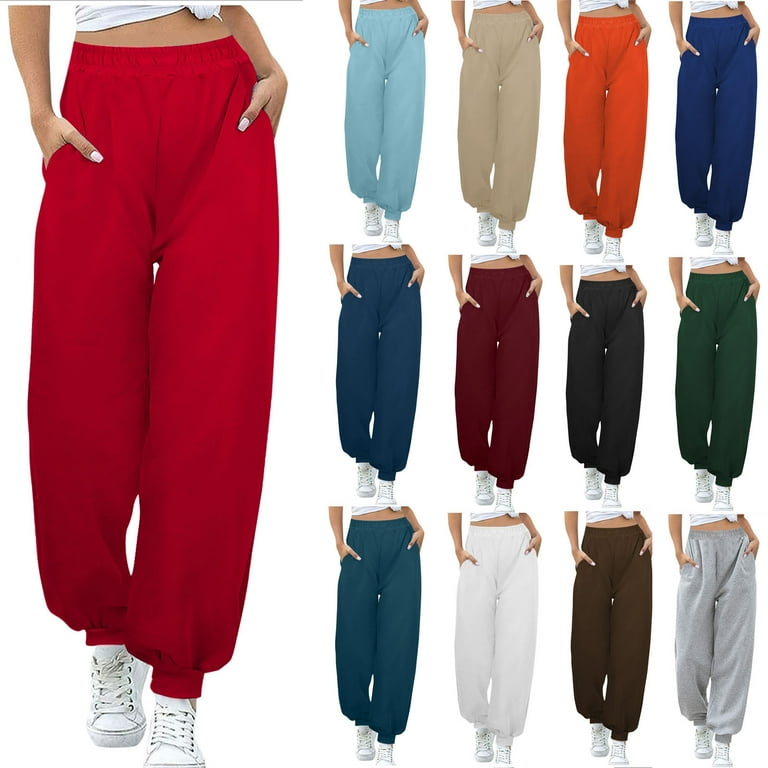 QATAINLAV Sweatpants for Women with Pockets Baggy High Waisted Cozy Jogging Pants Solid Casual Athletic Trousers Sweat Pants Streetwear Best Deals Today Light Blue L Walmart
