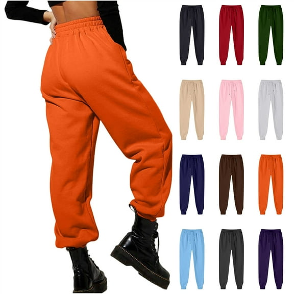 QATAINLAV Sweatpants for Women Drawstring Elastic Waist Joggers Workout Pants Loose Fit Soft Casual Lounge Trousers Orange XXL Camisas Para Hombres