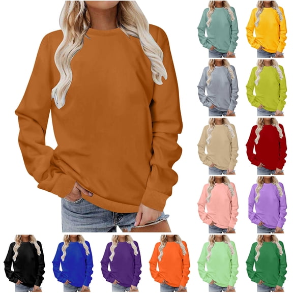QATAINLAV Sweatshirt for Women Solid Color Casual Loose Cute Sweatshirts Long Sleeve Plus Size Shirts Fall Pullover Tops Wine XL