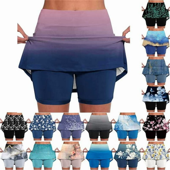 QATAINLAV Tennis Skirts with Inner Shorts for Women Mid Waist Casual Summer Workout Running Skorts Fashion Print Yoga Culottes Multicolor XXXL Ofertas Relampago de Hoy
