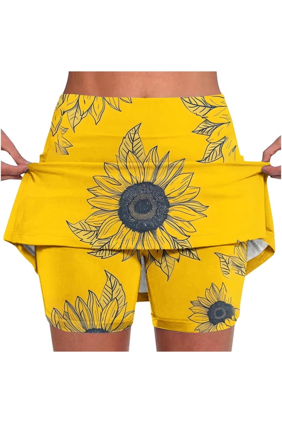 Tennis Skirts Women Milk Silk Soft Yoga Running Skorts Plus Size Stretch Workout Skirt Pants Trendy Printed Bottoming Culottes Birthday Gifts Multicolor 4XL