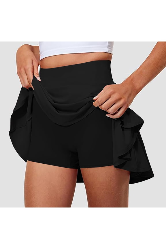 Tennis Skirts for Women Pleated High Waisted Golf Skorts Tummy Control Skirts with Shorts Pockets Black S