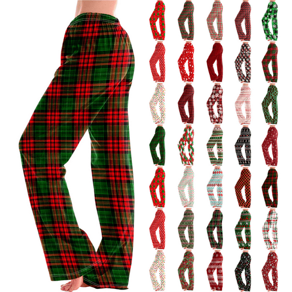 QATAINLAV Today Prime Sales Christmas Pj Pants Women Fashion Plaid Pajama Pant Casual Cotton Comfy Wide Leg Sweatpants Loose Plus Size Lounge Trousers Multicolor XXL