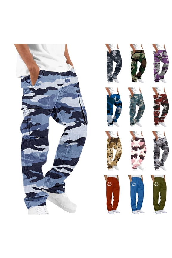 Today Sales Men's Work Pants Casual Loose Fit Straight Leg Cargo Pants Fashion Camo Drawstring Elastic Waist Sweatpants with Pockets Army Green XL