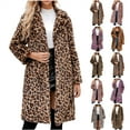thumbnail image 1 of QATAINLAV Today's Sales Women Faux Fur Coat Winter Leopard Long Coats Loose Fit Oversized Long Sleeve Open Front Warm Fur Coat with Pockets Hot Pink XL, 1 of 7
