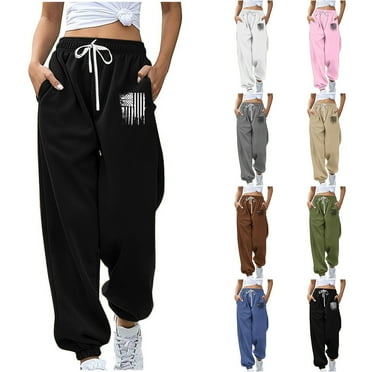 QATAINLAV Todays Daily Deals Womens Sweatpants High Waisted Jogger Pants Baggy Cinch Bottom Drawstring Workout Pants Cute Graphic Print Trousers with Pockets Army Green L