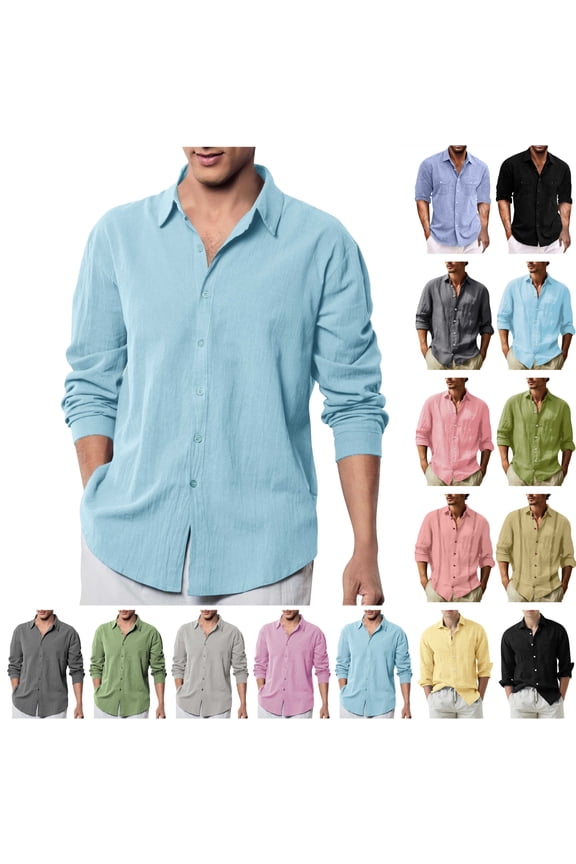 My Orders Placed By Me Mens Long Sleeve Button Down Shirts Casual Linen Dress Shirt Solid Color Lapel Vacation Tops Pink XXL