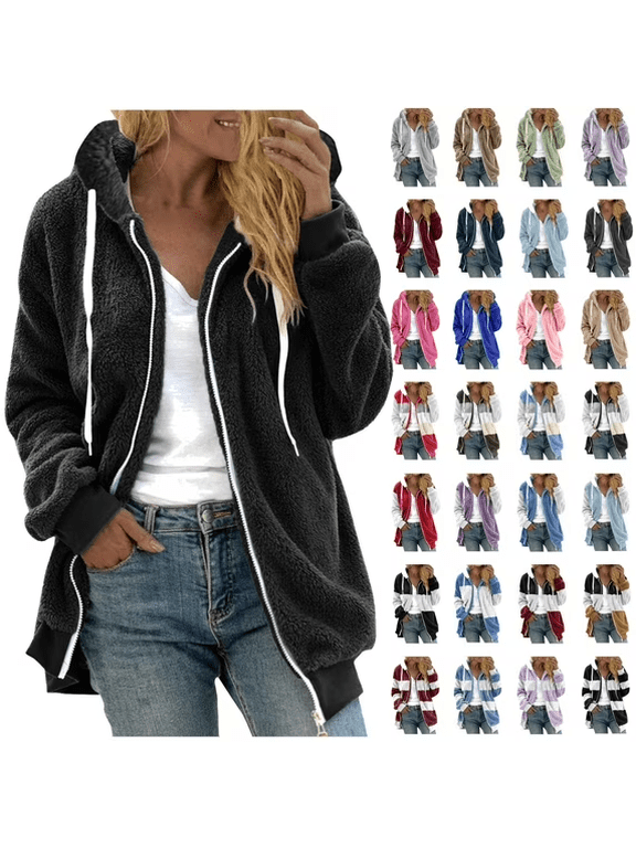Winter Coats for Women Shaggy Faux Fur Hooded Coats Warm Fuzzy Fleece Jackets Solid Long Sleeve Oversized Sherpa Jacket, Gray, XXL