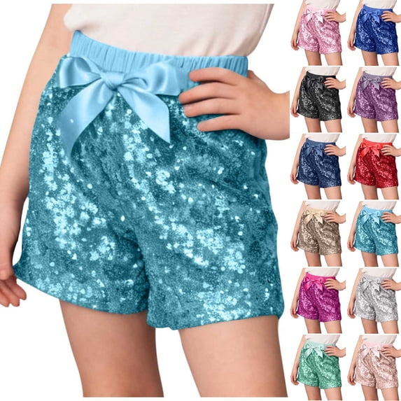QATAINLAV Toddle Girls Sequin Shorts Kids Cute High Waist Glitter Shorts Sparkle Rave Festival Clubwear Dance Shorts with Bow Front
