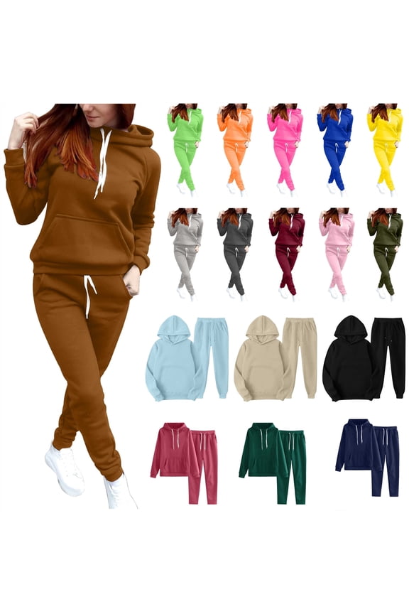 Track Suits for Women Solid Color Hoodies 2 Piece Outfits Long Sleeve Hooded Sweatshirts and Jogging Pants Workout Sets, Black, XXL