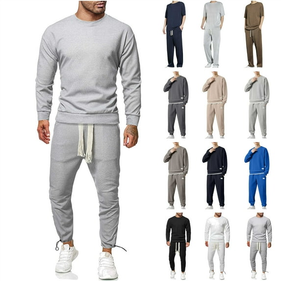 QATAINLAV Tracksuits for Men Long Sleeve Crewneck Pullover and Sweatpants 2 Piece Sets Gym Jogging Suits Athletic Sweatsuit Outfits, Gray, M