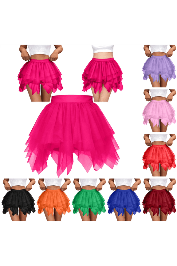 Tulle Tutu Skirt for Women Layered Mesh Fluffy Mini Skirt Vacation Party Dance Costume Bottoms Purple S