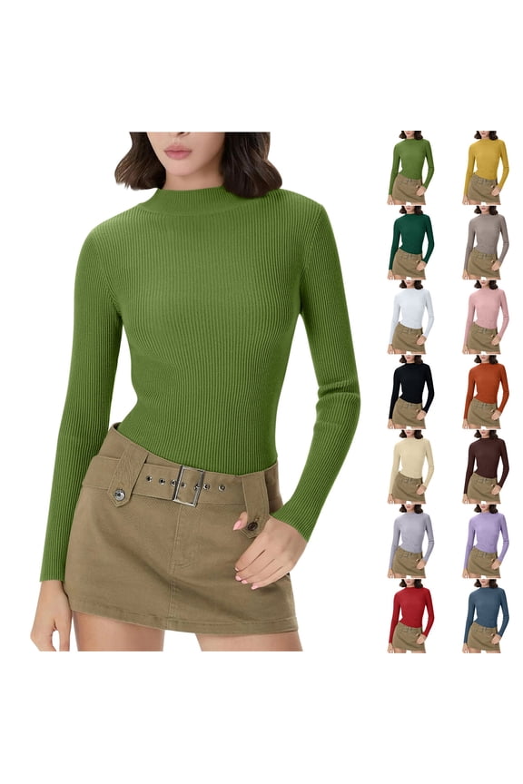 Turtleneck Sweater Tops for Women Ribbed Knit Slim Fit Long Sleeve Shirts Solid Casual Thermal Pullover Sweaters, Blue, XL