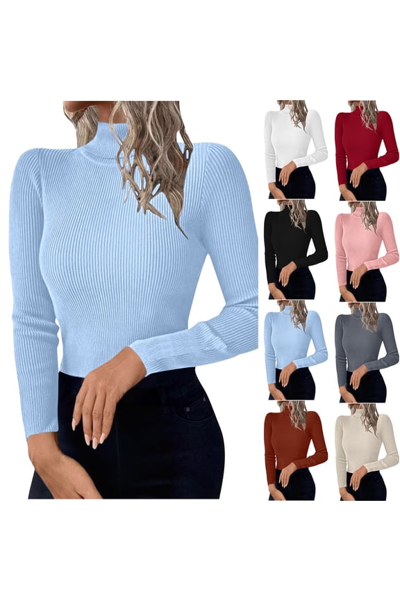 Turtleneck Sweaters for Women Slim Fitted Long Sleeve Pullover Ribbed Knit Basic Thermal Sweater Tops, White, S