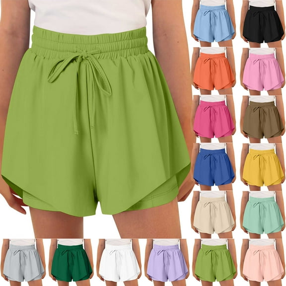 QATAINLAV Tween Girls Athletic Shorts Drawstring Elastic Waist Flowy Tennis Dance Shorts Solid Casual Running Skirt Shorts Black 10 Years Mother's Day Gifts