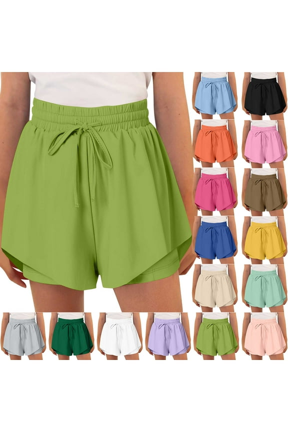 Tween Girls Athletic Shorts Drawstring Elastic Waist Flowy Tennis Dance Shorts Solid Casual Running Skirt Shorts Black 10 Years Mother's Day Gifts