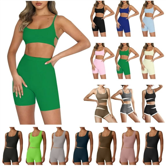 QATAINLAV Casual Workout Sets for Women Crop Tank Tops and High Waisted Yoga Leggings 2 Piece Outfits Lounge Wear Tracksuit, Green, S