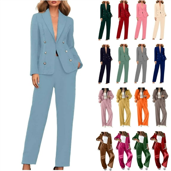 QATAINLAV Two Piece Sets for Women Dressy Business Long Sleeve Blazer Jackets and Pants Suits Solid Casual Office Work Outfits, Pink, S