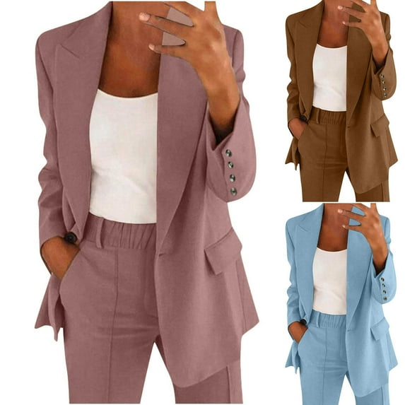 QATAINLAV Two Piece Sets for Women Long Sleeve Lapel Blazer Jacket Matching Wide Leg Dress Pants Casual Business Outfits 2024 Fall Fashion Coffee XXL