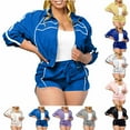 thumbnail image 1 of QATAINLAV Two Piece Sets for Women Full Zip Up Crop Sweatshirts Sport Jackets and Drawstring Shorts Fashion Stripe Tracksuits with Pockets, Purple, M, 1 of 10