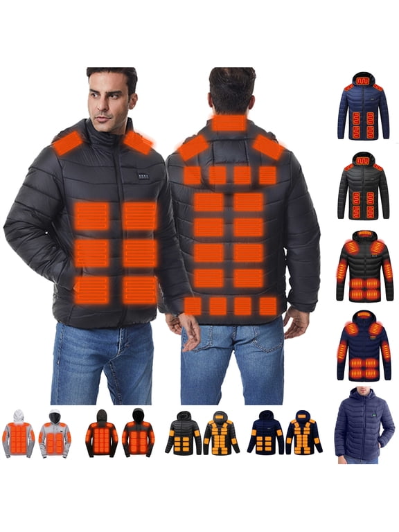Unisex Heated Jacket for Women Men USB Electric Heating Puffer Jackets Winter Warm 27 Heating Zones Quilted Coat (Without Battery), Gray, S
