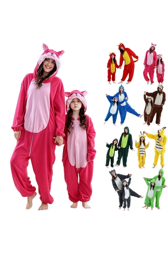 Unisex Onesie Zipper Hooded Pajamas Warm Fleece Long Sleeve Jumpsuits Fashion Clothes Fall Winter Sleepwear, Red, S