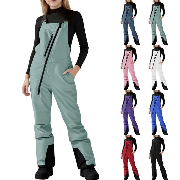 QATAINLAV Unisex Ski & Snow Bib Overall Winter Insulated Waterproof Snowboard Jumpsuits Adjustable Onesie Snowsuit with Pockets Purple