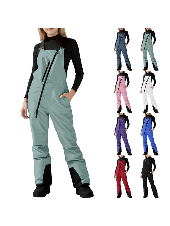 Unisex Ski & Snow Bib Overall Winter Insulated Waterproof Snowboard Jumpsuits Adjustable Onesie Snowsuit with Pockets Purple