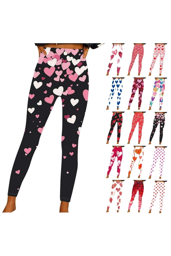 Valentine Leggings for Women 2025 Butt Lift Tummy Control High Waisted Yoga Pants Cute Love Heart Print Elastic Tights Pink S Gifts for Mom