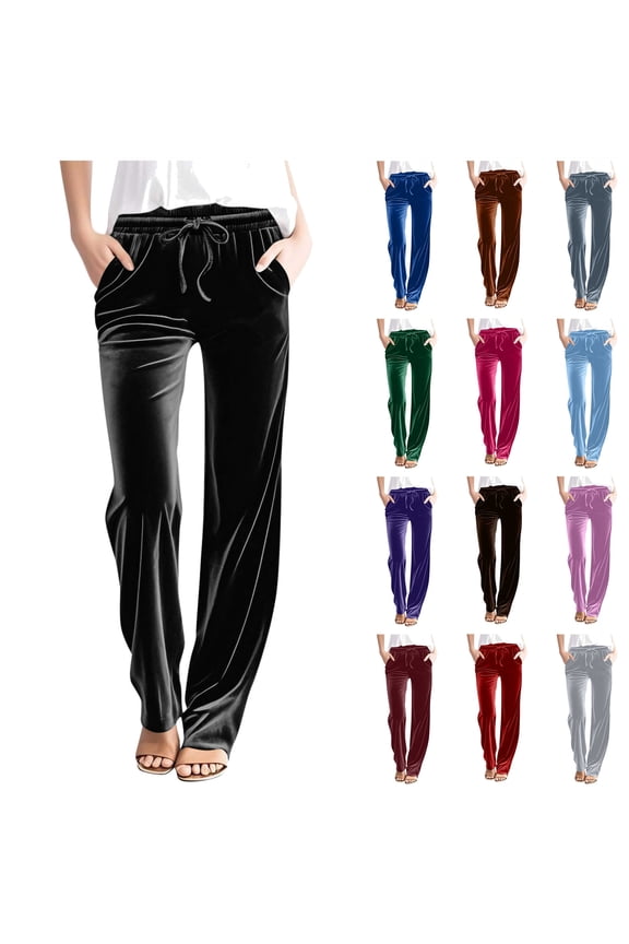 Velour Lounge Long Trousers for Women Casual Drawstring Straight Leg Athletic Sweatpants Soft Comfy Velvet Pajama Pants with Pockets Purple XXL