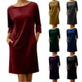 thumbnail image 1 of QATAINLAV Velvet Dress for Women Casual Crew Neck Long Sleeve Dresses Elegant Loose Fit Cocktail Party Maxi Dress with Pockets, Green, S, 1 of 10
