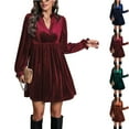 thumbnail image 1 of QATAINLAV Velvet Dresses for Women Casual V Neck Cocktail Party Mini Dress Solid Color Knee Length Evening Prom Dresses, Wine, S, 1 of 7