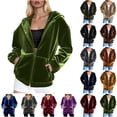 thumbnail image 1 of QATAINLAV Velvet Hoodies for Women Casual Full Zip Long Sleeve Sweatshirts Solid Color Loose Fall Winter Warm Hooded Jakcets with Pockets, Beige, M, 1 of 7
