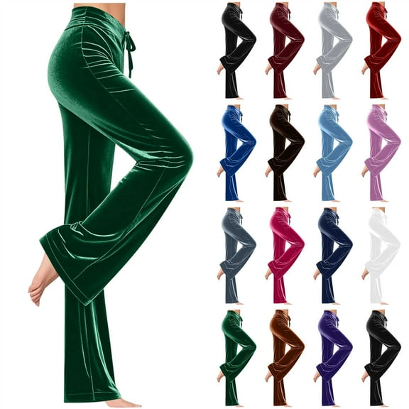 QATAINLAV Velvet Pants for Women Drawstring High Waisted Straight Leg Yoga Pant Solid Color Casual Baggy Trousers Loungewear, Brown, L