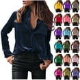 thumbnail image 1 of QATAINLAV Velvet T-Shirts for Women Casual Solid Turndown Neck Loose Tops Fall Winter Long Sleeve Blouse Work Business Shirts Wine S Ofertas Relampago de Hoy, 1 of 5