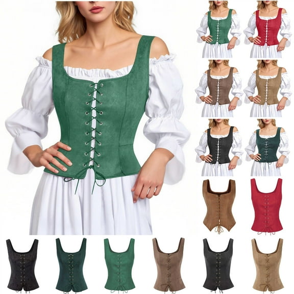QATAINLAV Victorian Pirate Bustier Corsets for Women Halloween Cosplay Costume Vintage Gothic Corset Tops, Brown, M