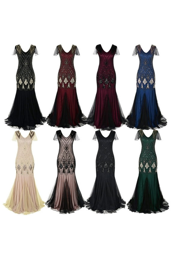 Vintage Sequin Long Dress for Women Casual Lace Patchwork Cocktail Dresses 2024 Evening Party Maxi Dress Glitter Wedding Guest Dress Sales Today Gray XXXL