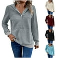thumbnail image 1 of QATAINLAV Waffle Hoodies for Women Loose Fit Button V Neck Sweatshirts Casual Drawstring Hooded Pullover Solid Color Long Sleeve Blouse with Pocket Todays Sale Khaki L, 1 of 5