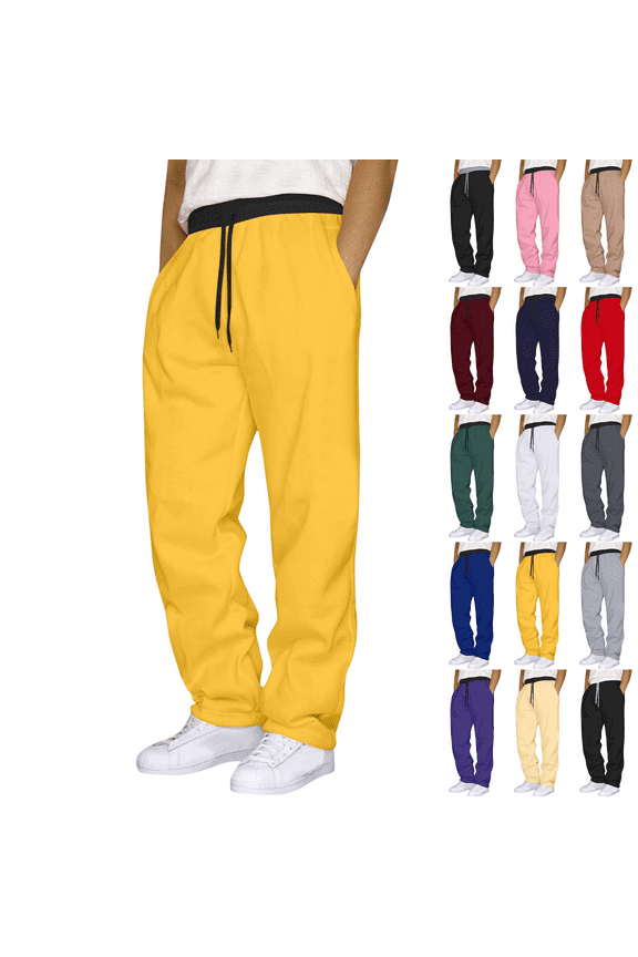 Warehouse Sales Today Cotton Yoga Pants for Men Casual Drawstring Waist Sweatpants Fashion Colorblock Lounge Pants with Pockets Wine XL