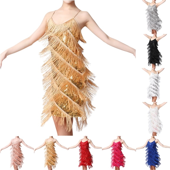 QATAINLAV Wedding Guest Dressesfor Women Casual Sleeveless Spaghetti Straps Mini Dress Sequin Glitter Cocktail Dresses Vintage Flapper Fringed Prom Dress Hoy Oferta Flash Red XXXL