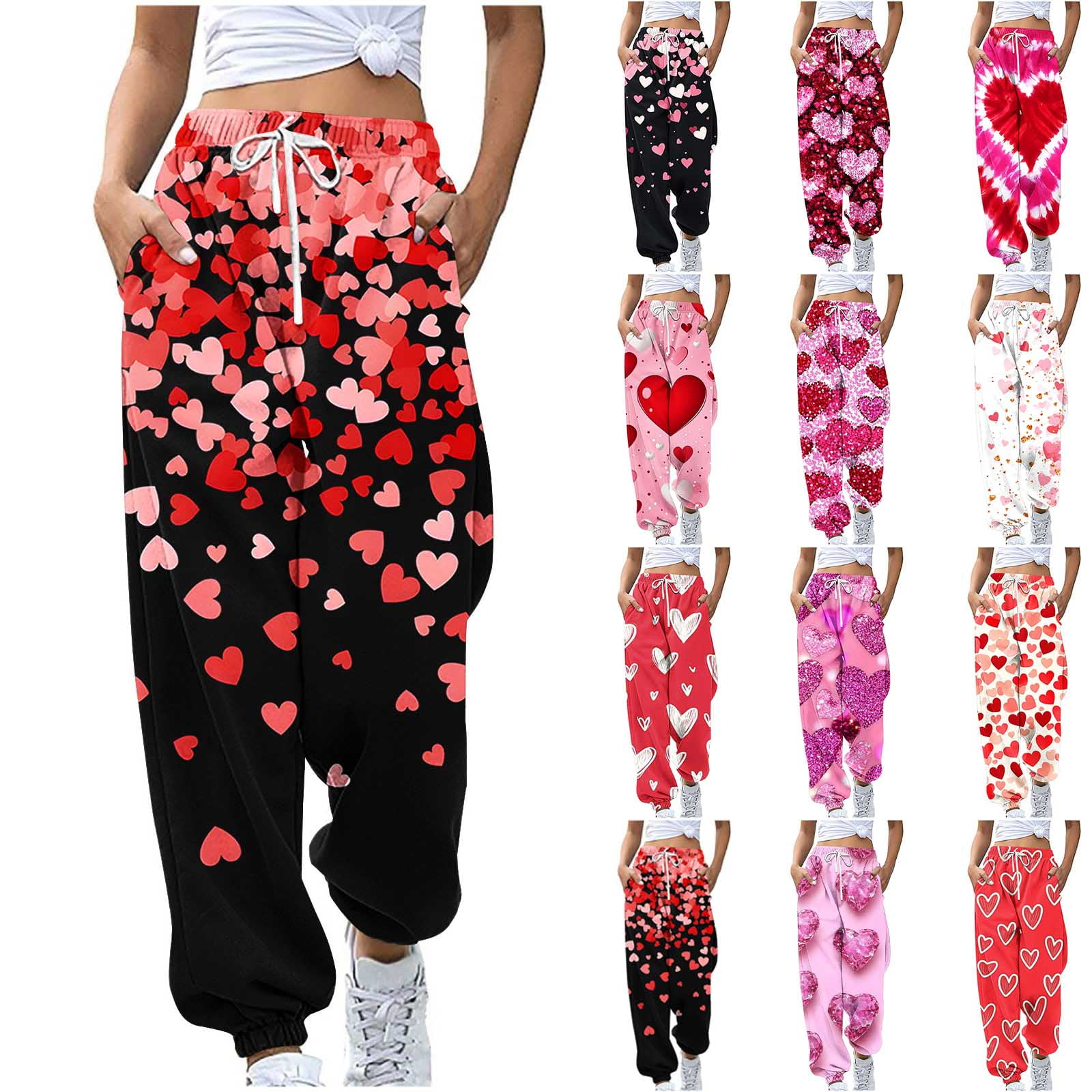 Colorful Heart Side Button Cute Jogging Sweatpants main image 1