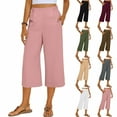 thumbnail image 1 of QATAINLAV Weekly Sales Women's Loose Palazzo Capri Pants Summer Casual High Waisted Flowy Cropped Pants Solid Color Wide Leg Lounge Trousers with Pockets Pink XL, 1 of 9
