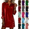 thumbnail image 1 of QATAINLAV White Womens Velvet Sequin Dresses Long Sleeve V Neck Collared Mini Dress Wedding Guest Formal Cocktail Party Dress M, 1 of 9