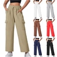thumbnail image 1 of QATAINLAV Wide Leg Cargo Pants for Women Drawstring High Waisted Fleece Sweatpants Solid Color Casual Athletic Baggy Joggers Pant with Pockets, White, L, 1 of 9